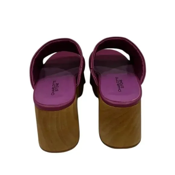 Charlotte Stone Truman Platform Mule Clog Leather Magenta Wood Sole Size 8 - Picture 8 of 13